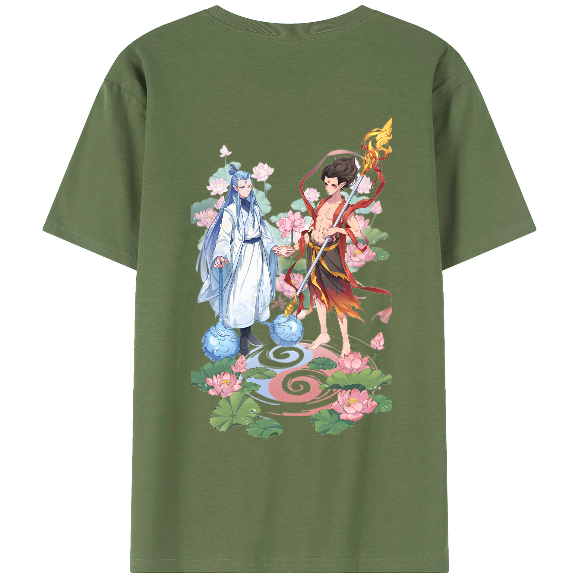 （画像用） Ne Zha 2 ナタ 魔童の大暴れ 綿100％ メンズ半袖Tシャツ（バックプリント） 通気性